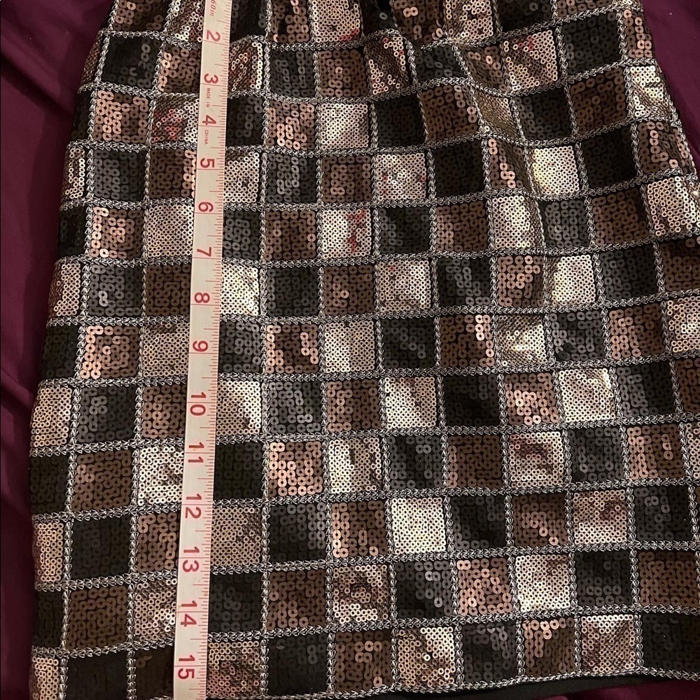 𝅺ROMEO & Juliet Couture Brown & Gold check sequins mini skirt XS